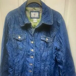 Tria Jean Jacket Fitted Floral Silver-toned Buttons XL